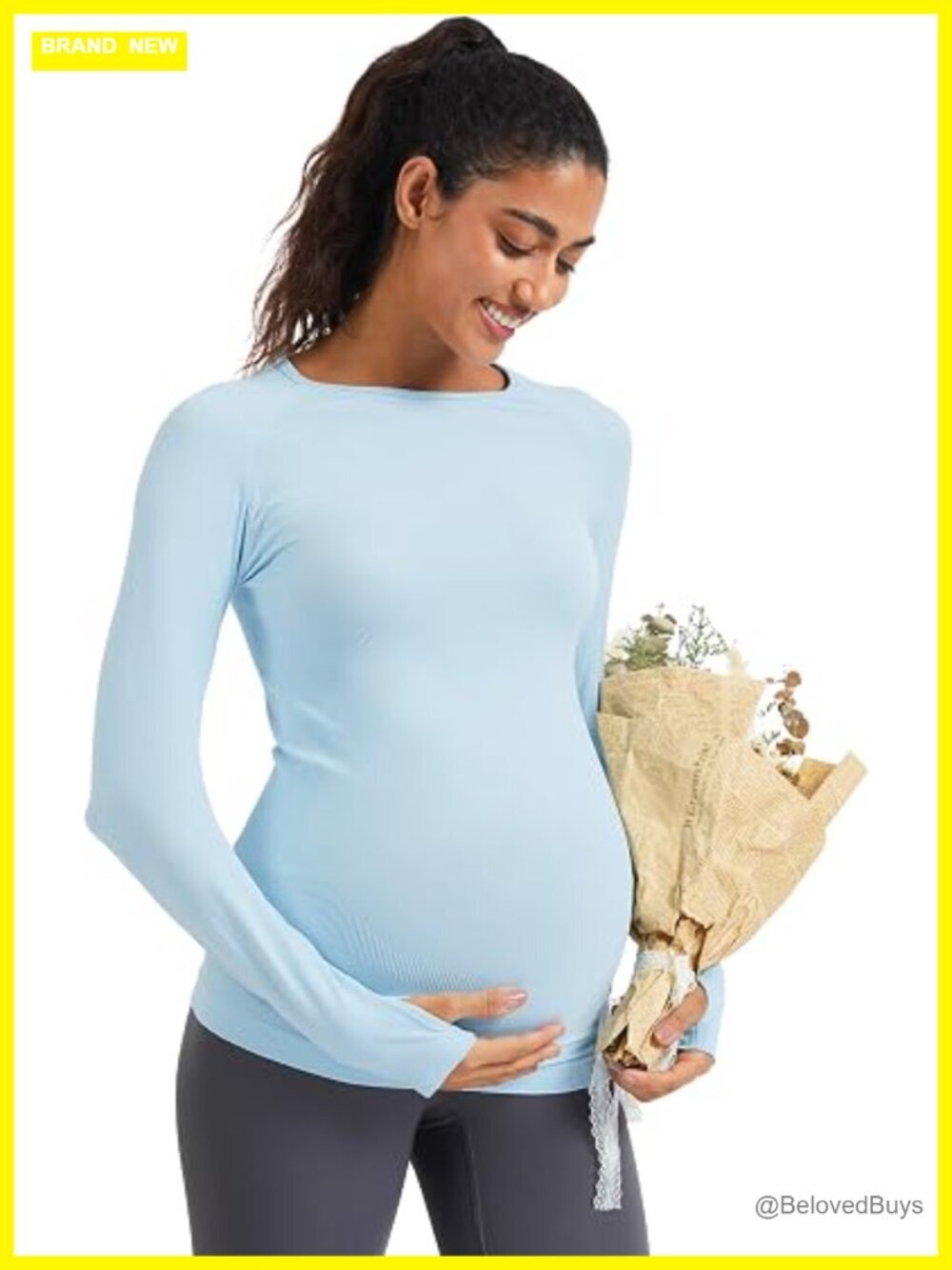 Seamless Maternity Long Sleeve T-Shirt for Women Workout Yoga Casual Tee